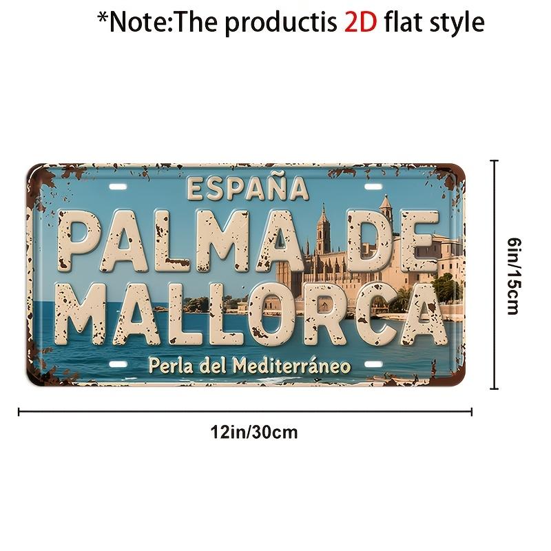 Hisun Tin Sign HD Aluminum Metal Sign Palma De Mallorca Espana Perla Del Mediterraneo Vintage License Plate Style Wall Decor Retro Coastal Ca