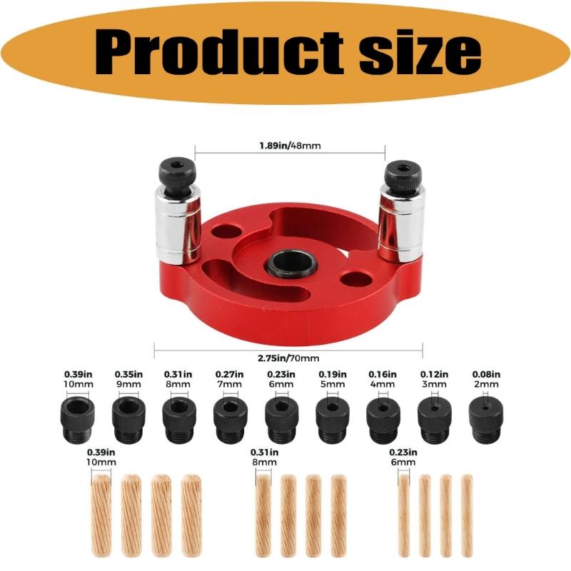 Wood Joinery Drilling Guide Adjustable Auto Centering Doweling Jig with 2/3/4/5/6/7/8/9/10 Mm Drill Bushes for Shed Assembly, Fence Work, and Repair