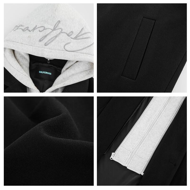 GOLFCROSS Unisex Faux Two-Piece Hooded Long Windbreaker Coat