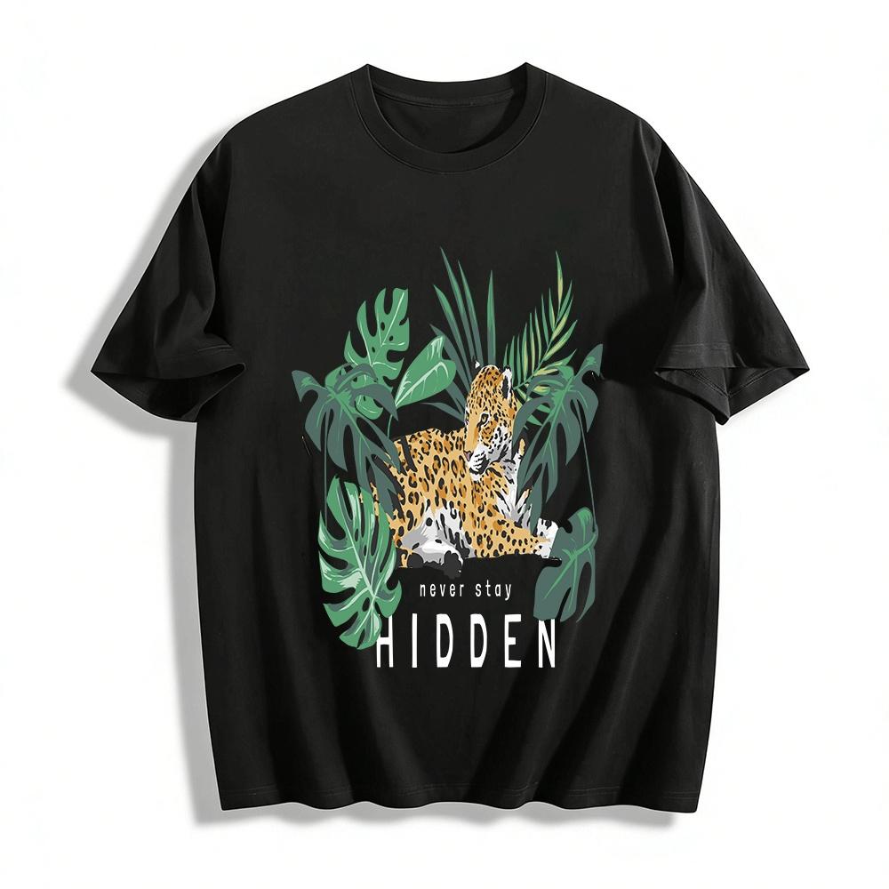Jungle Leopard Print Casual Versatile Short Sleeve T-shirt Pure cotton T-shirt XXS