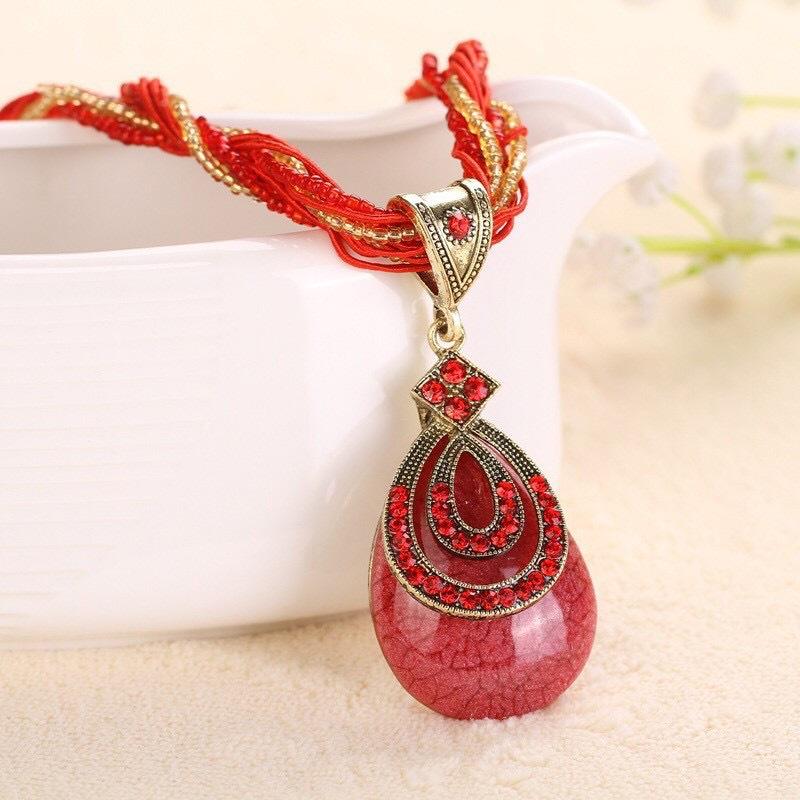 Bohemian Vintage Ethnic Water Drop Necklace with Bead Pendant