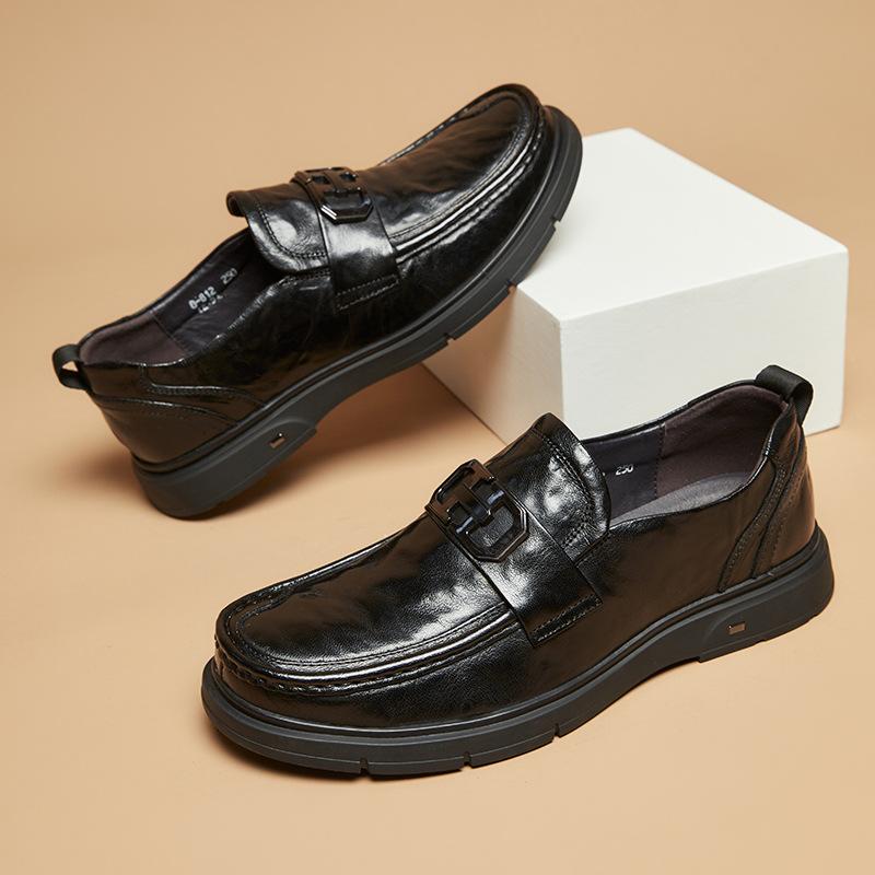 

Первый слой коровьей кожи, дышащая мягкая подошва, натуральная кожа, в английском стиле, с круглым носком, без застежек, деловая официальная одежда, кожаные туфли, мужские мокасины 38 чёрный
