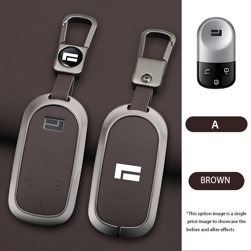 Zinc Alloy Leather Car Key Case for 01 Polestones Remote Cover Shell Keychain Ring Holder Fob Accessories