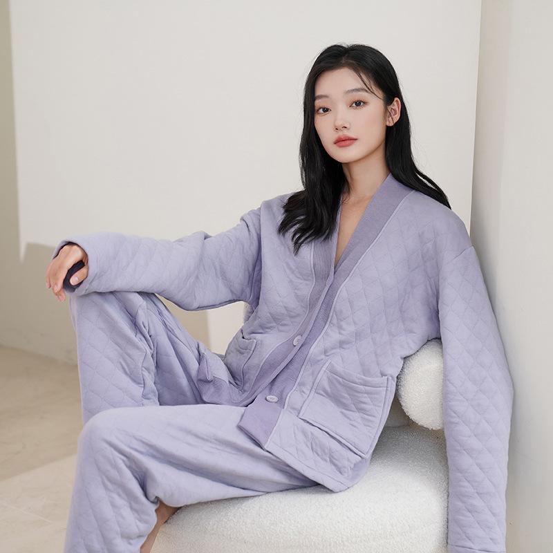 Women's Quilted Cotton Pajamas - Thick, Warm, Large Sizes for Spring, Autumn, and Winter