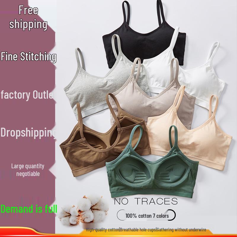 All-in-One Cotton Sports Bra Tank: Sweat-Wicking, Push-Up, Beautiful Back Design, Padded Bandeau, Anti-Exposure Base Layer