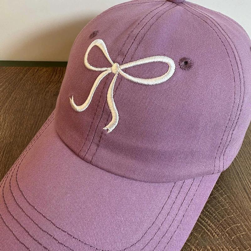 New Korean Pink Bow Embroidered Baseball Cap Wide Brim Soft Top Snapback Trucker Caps Fashion for Women Adjustable Dad Hat