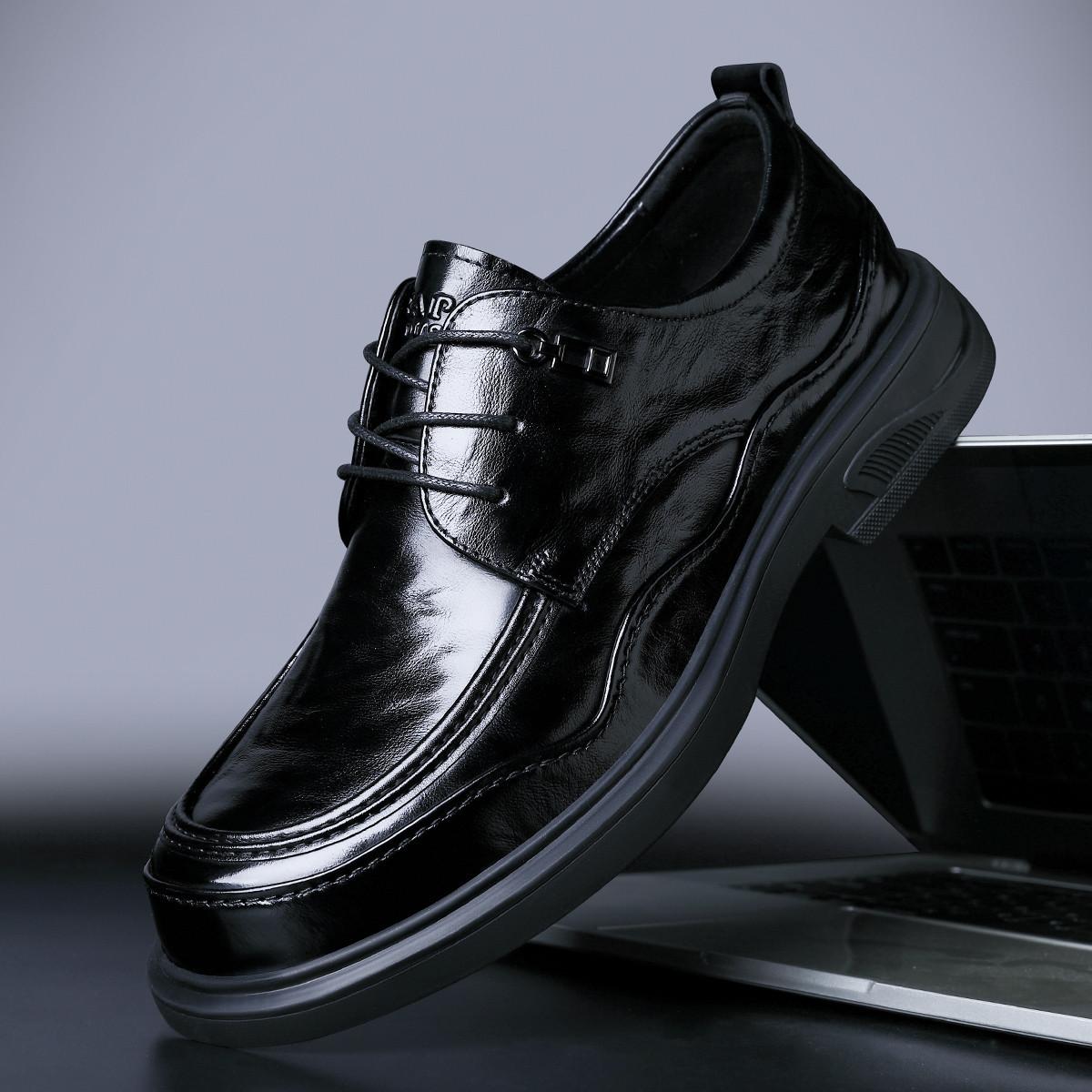 

2025 new leather shoes men s high-end men s shoes first layer cowhide business dress big head wedding derby shoes black 43