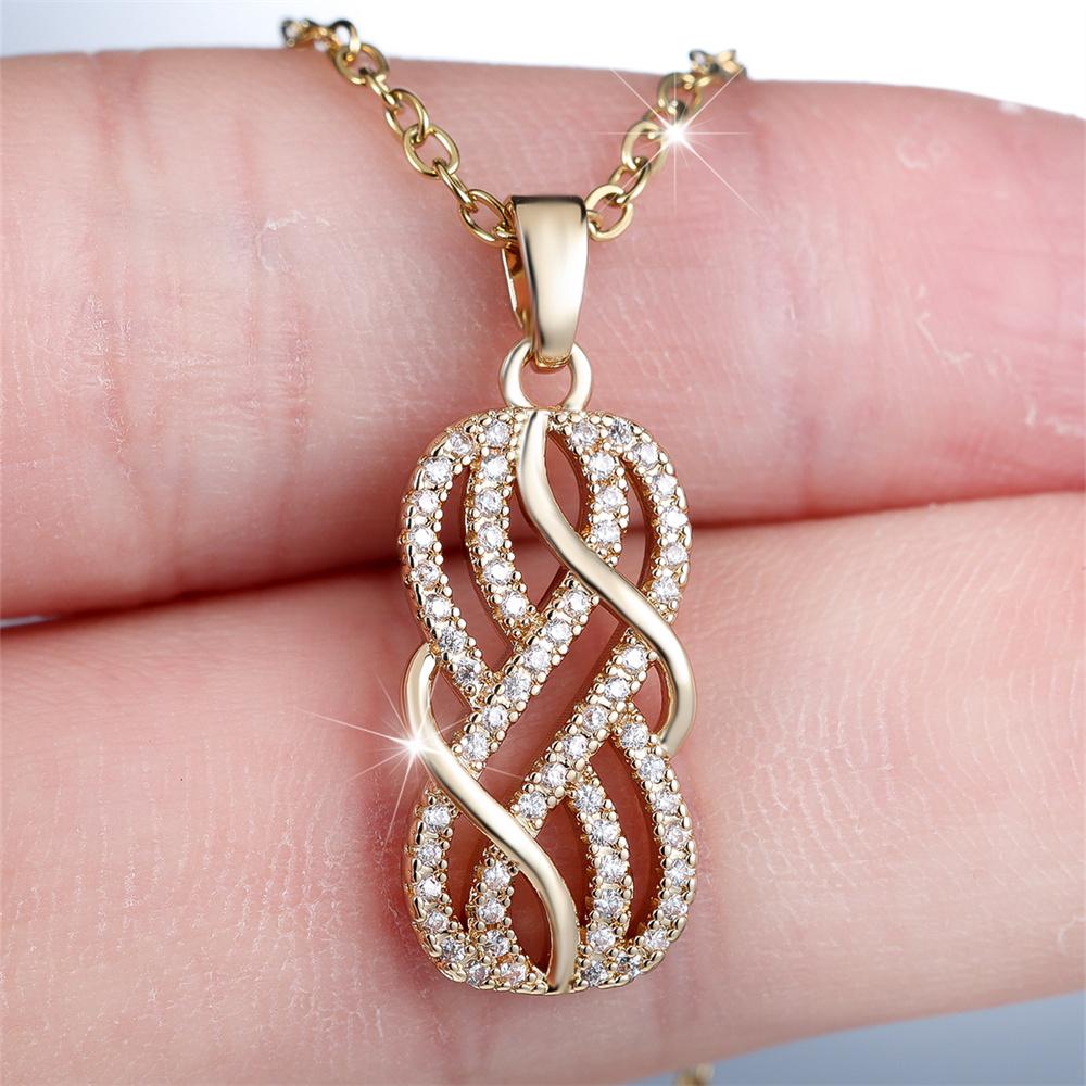 White Zircon Antique Hollow Infinity Pendant Necklaces for Women Vintage Gold Color Chain Necklace Wedding Jewelry Birthday Gift