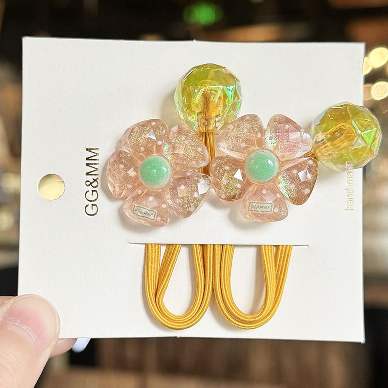 2 Pieces Cute Princess Headwear with Colorful Flowers Kids Elastic Hair Bands Girls Hair Accessories Children Hair Ropes