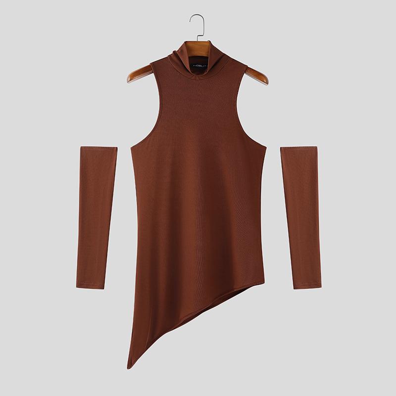 

INCERUN Мужские водолазки без рукавов, асимметричные, в рубчик, повседневные, облегающие майки с рукавами M коричневый