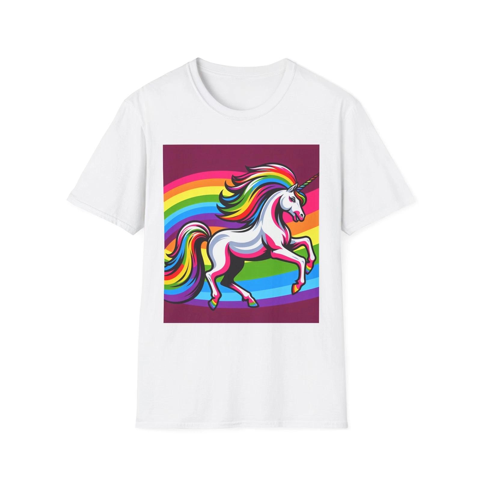 Rainbow Unicorn Unisex Softstyle T-Shirt - Fun and Colorful Graphic Tee S