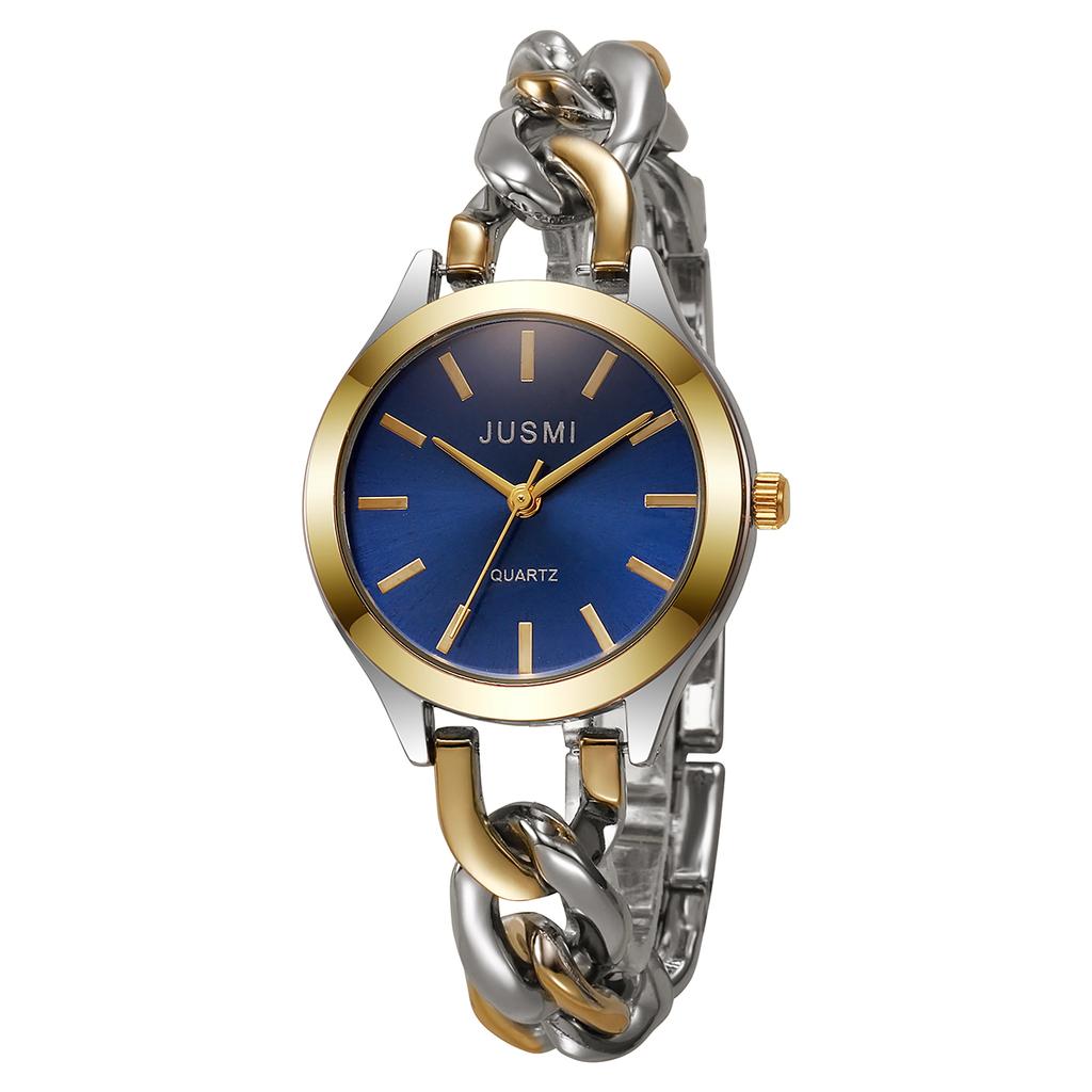 Damen modische hochwertige Balkenwaage rundes Zifferblatt Schnalle Stahlband Quarz Uhr.