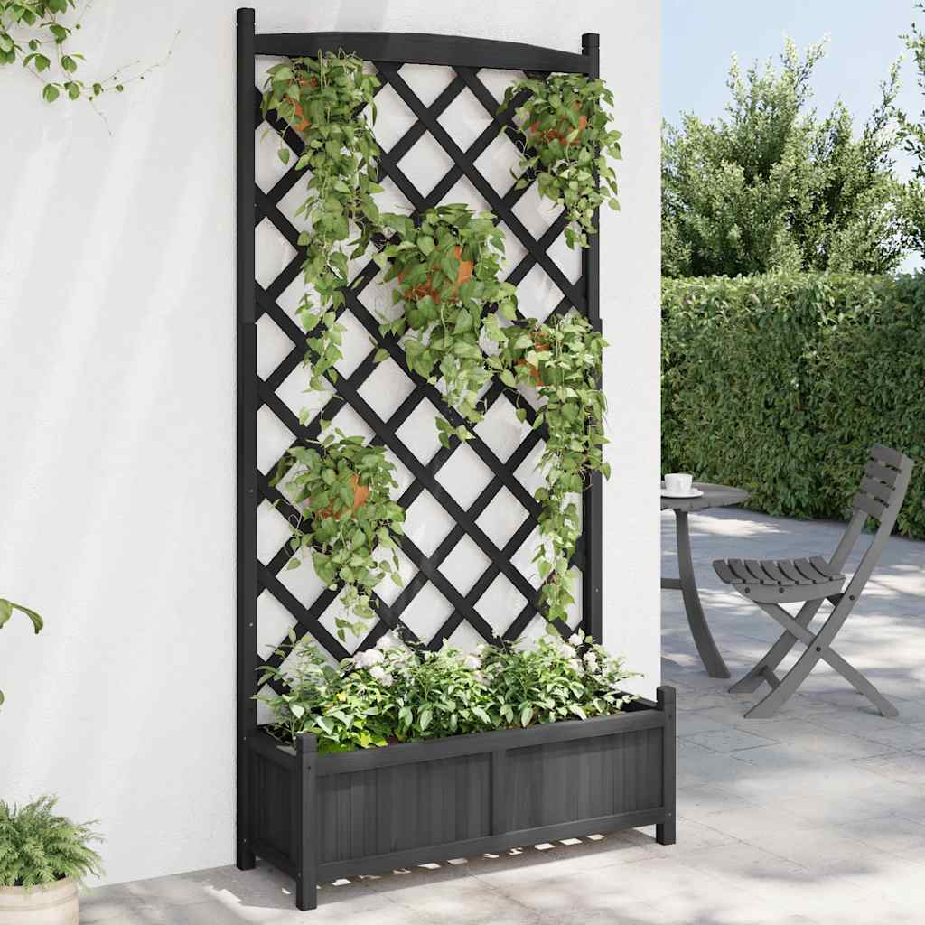 Vidaxl Planter with Trellis, Black, Solid Fir Wood