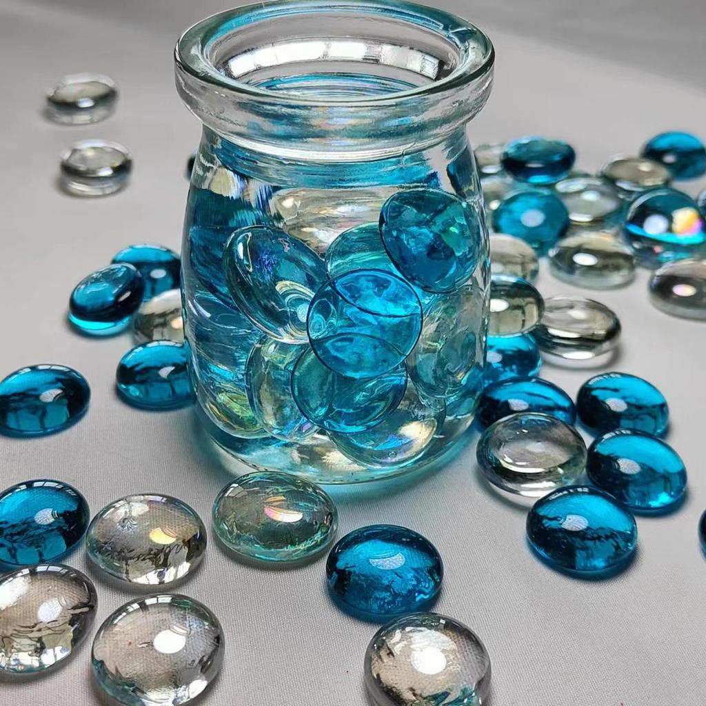 Sky Blue Transparent Glass Beads for Stove Decoration, 16-19mm Mediterranean Flat Crystal Beads