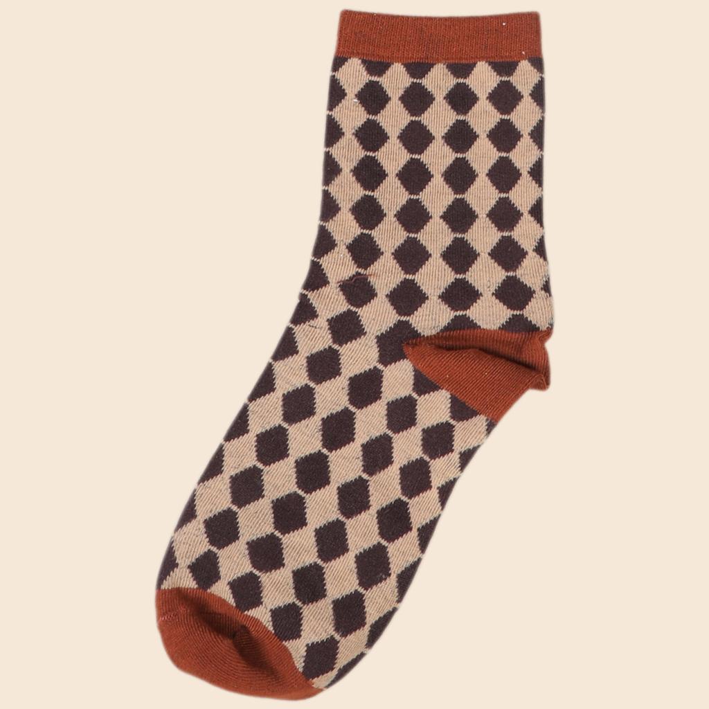 6 Pairs Harajuku College Style Women Student Crew Socks Vintage Geometric Print Casual Fashion Medium Stockings Gifts