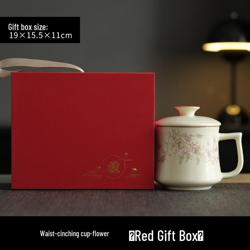 Ru Ware Pink Peach Ceramic Tea Mug with Lid