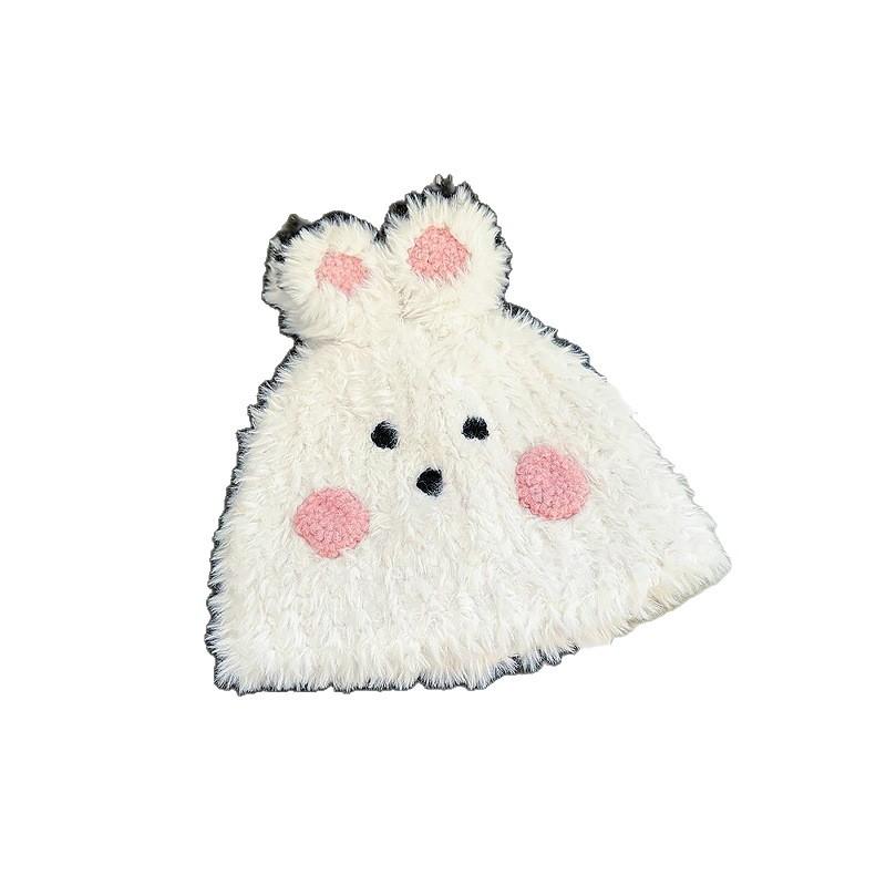 Cute Blush Bunny Plush Pullover Hat for Women In Autumn and Winter New Sweet and Versatile Warm Ear Protection Woolen Hat