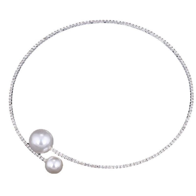 Joyería, Juego de Collar de Cadena para Clavícula Simple, Pendientes y Pulsera, Tamaño Completo de Diamante Perla Collar Abierto para Mujer
