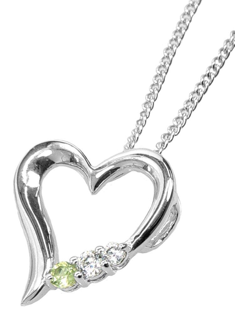 [Your and My Jewelry Box] Silver Natural Peridot Open Heart Pendant Necklace [August Birthstone] 14183 [Gift Wrapped]