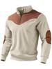Men's Retro Stand-Up Collar Ribbed Pullover - Half-Zip, Warm Patchwork for Autumn/Winter Christmas Gift