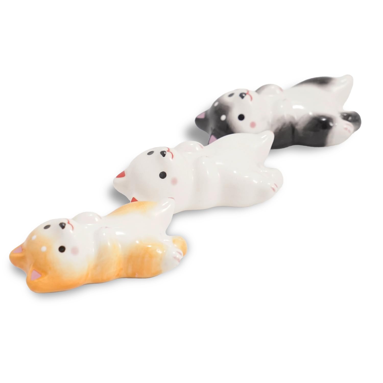 

Fukubeya Cute Shiba Inu Ceramic Chopstick Rest Set of 3 and A for Dog Lovers Bring a Smile to the Dinner Table Perfect Gift (Brown, Black, White) -