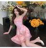 Elegant French Floral Camisole Dress Women's Summer Waist-Cinched Chiffon Skirt