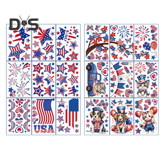 9Pcs Independence Day Stickers Double-Sided Design Stars Stripes Elements Easy To Use July 4 Patriotic Window Decoration