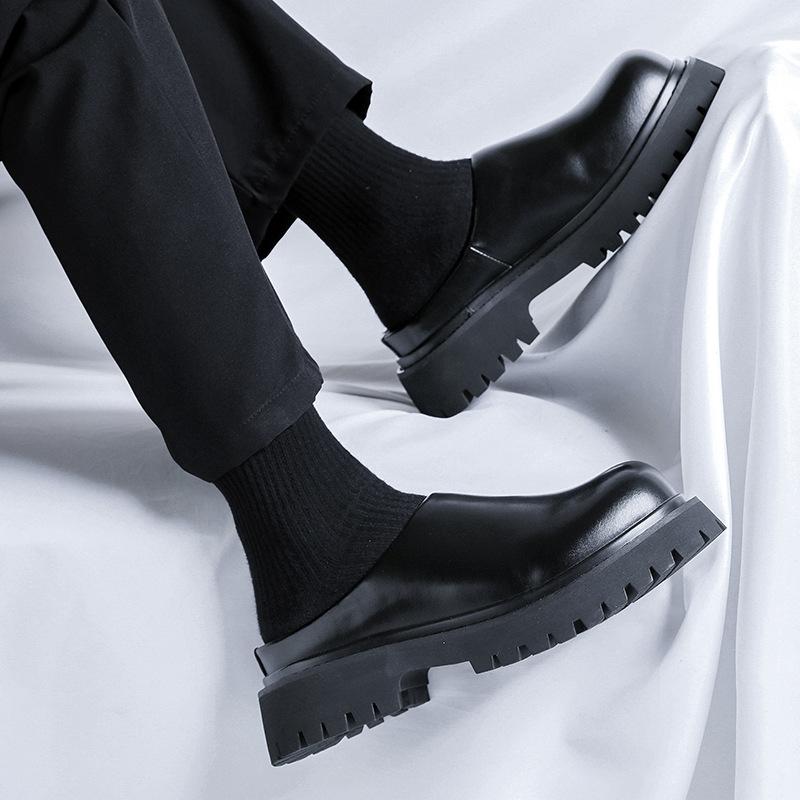 mens casual half shoes slip-on original leather platform shoe black white summer loafers outdoors stylish designer footwear mans