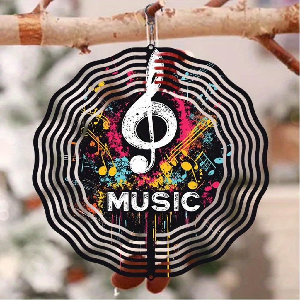 2D Musical Note Wind Spinner - Vibrant Kinetic Metal Art for Outdoor Decor, Durable Hanging Ornament for Garden