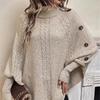 Autumn Winter Women's Twisted Sweater Turtleneck Button Bat-sleeve Design Sense Streetwear Pullover Women Personality Top