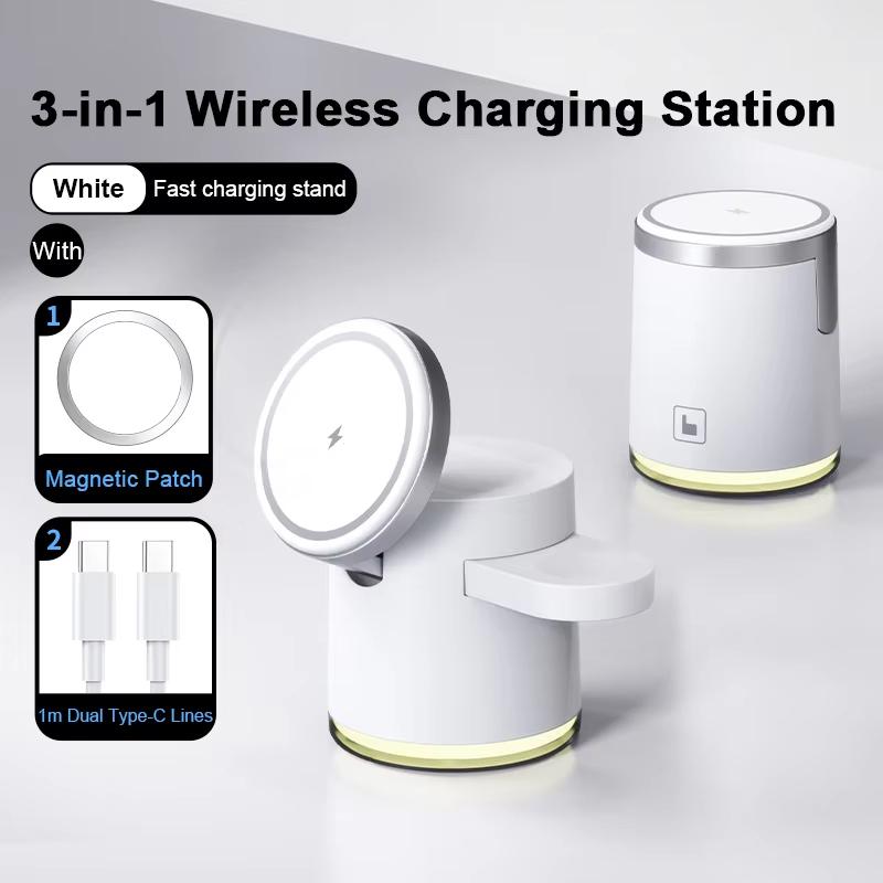 Qi2 Wireless Charger Fast Charging Dock Stand Bottom with light For Magsafe iPhone 16 15 14 Pro Max Airpods Pro 2-8 Apple Watch