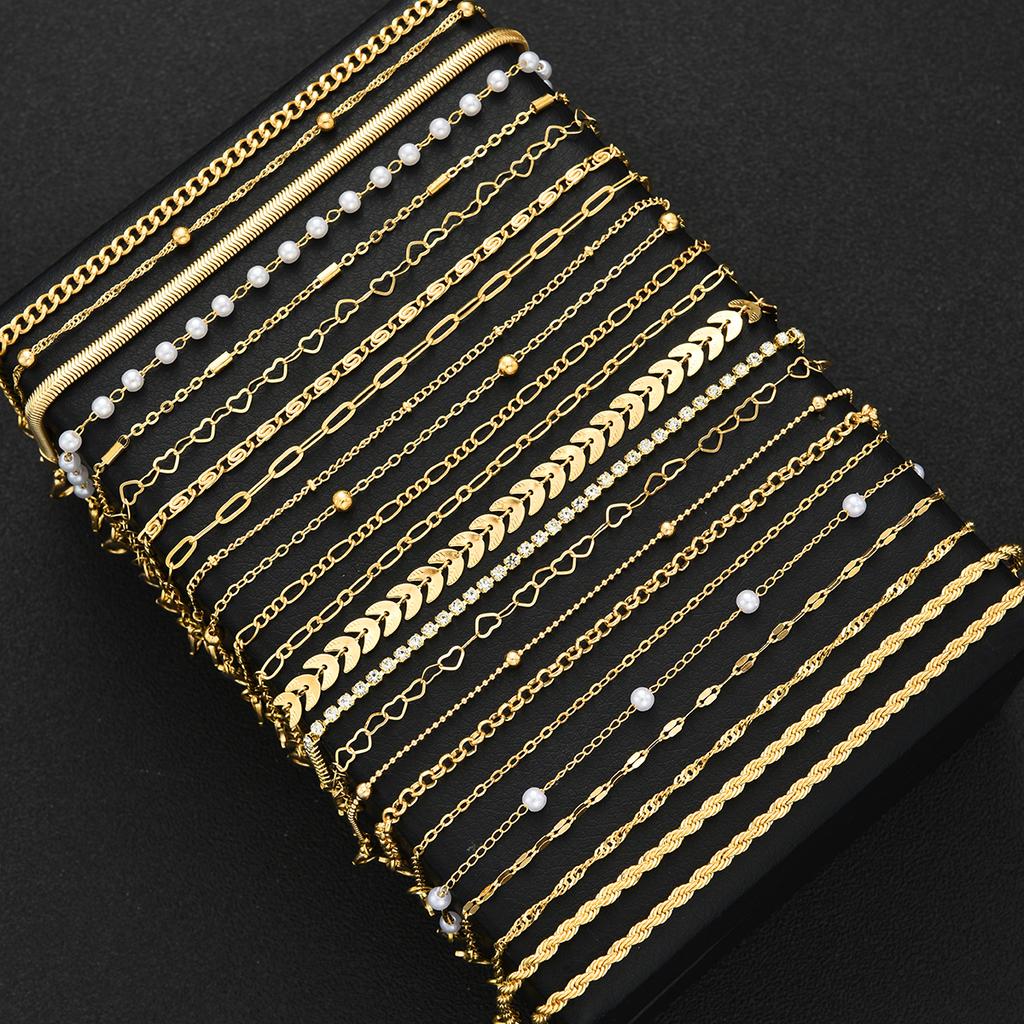 23pcs Fashion Minimalist Gold Color Bracelet Sets for Women Vintage Elegant Pearl Snake Chain Bracelet Daily Party Jewelry Gifts