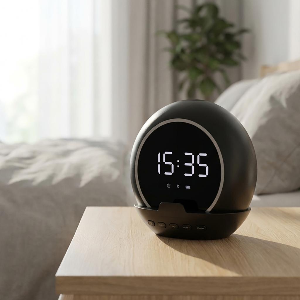 Digital väckarklocka Bärbar Bluetooth-högtalare Temperaturvisning Musikspelare Uppladdningsbar för Hem Utomhus Resor Badrum