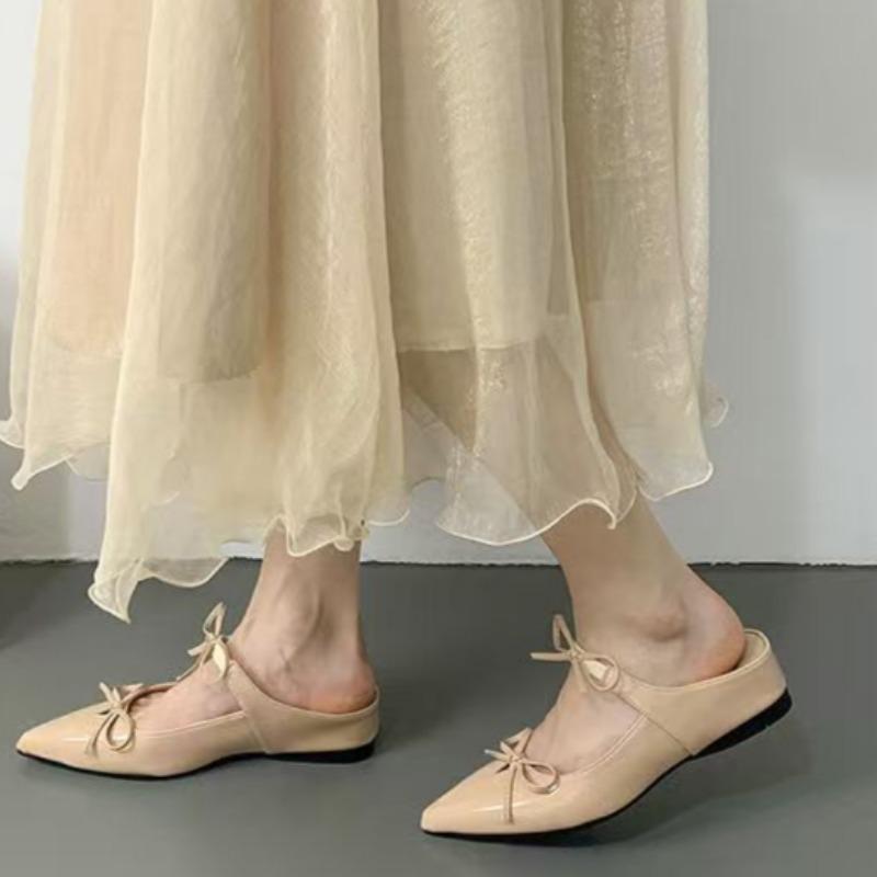 Fashion Women's Fashion Pointy Sandals Spring Pointy Shallow Mouth Butterfly Knot Soft Sole Anti-slip Wear-resistant Slippers