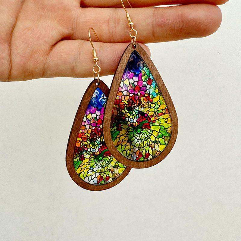 

Fashion New Arrival Drop-Shaped Earrings Inlaid Acrylic Church Color Printing Texture Transparent Fashion Ornament 1