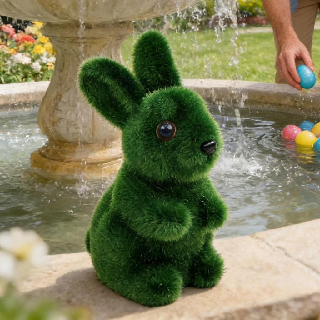 Easter Rabbit Figurine Artificial Moss Green Flocked Decor for Spring Yard Porch Door Table Party Home Office Desk Centerpiece