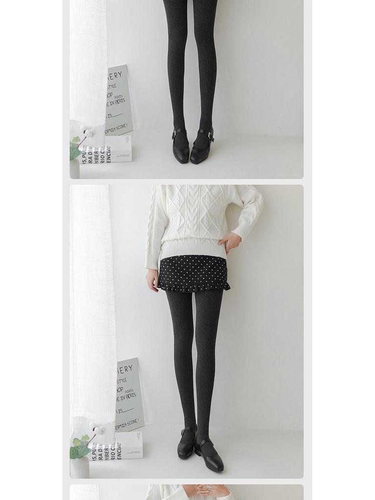 Matte Grey Cotton Leggings with Thin Fleece, 140-200g, Slimming Pantyhose for Spring & Autumn.