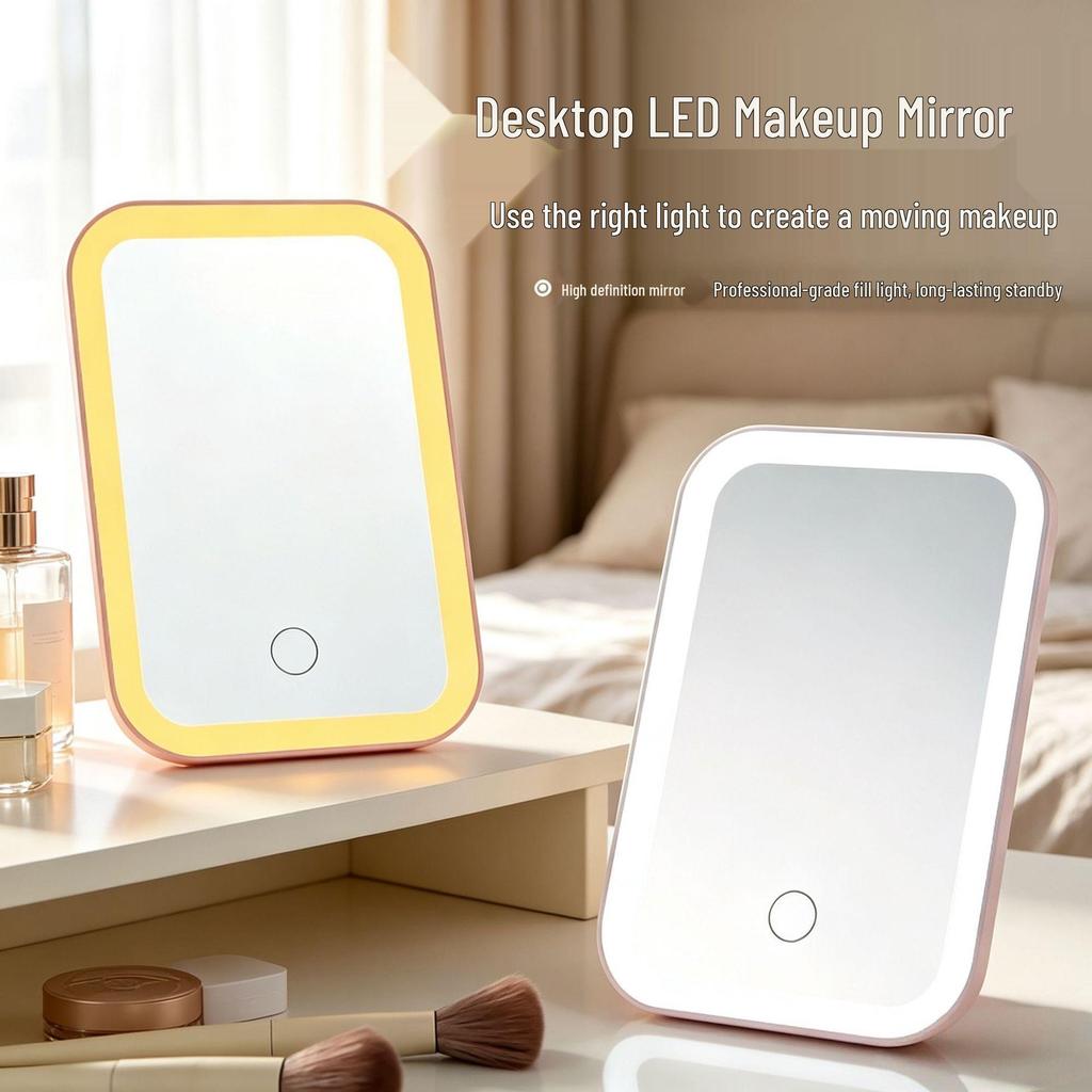 Three-Color LED Adjustable Folding Makeup Mirror for Desk or Dorm