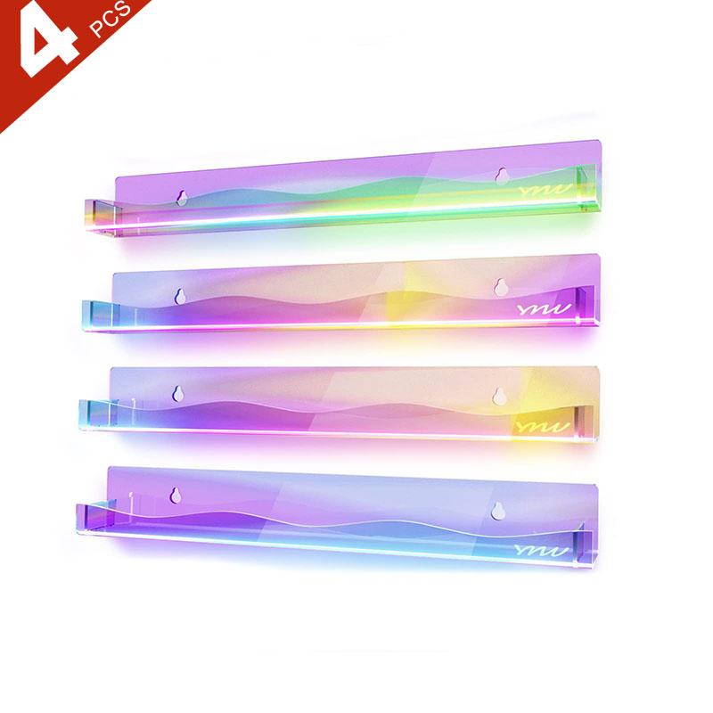 4 Colorful Acrylic Suspension Floating Shelves -  Precise Card Slot - For Perfume, Cosmetics, Books, Handwork Storage