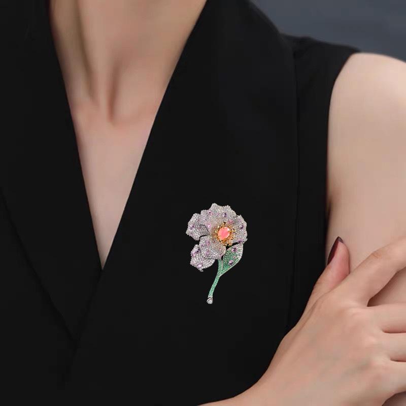 Elegant Iris Brooch: High-End Zircon Pin for Suits and Corsages