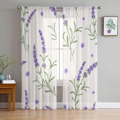 Beautiful Lavender Flowers Vintage Sheer Curtains For Living Room Bedroom Kitchen Tulle Curtain Home Decorative Sheer Panels