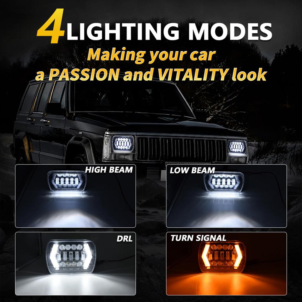 Daconovo 1pcs 7" LED Headlight 7x6 5x7" Square LED Headlamp High/Low Beam Arrow Angel