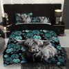 3pc Bedding Blue Rose Highland Cow Print (1 Set +2 Pillowcases, No Core) Suitable for Warm Bedrooms To Meet Different Needs