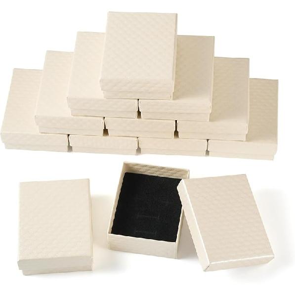 Craftdady 12 vnt. juodos mažos papuošalų dėžutės su deimanto raštu, kartoninės popierinės dovanų dėžutės su dangteliais, karoliukų pakabukai, auskarai, žiedai, tuščios vitrinos dėžutės