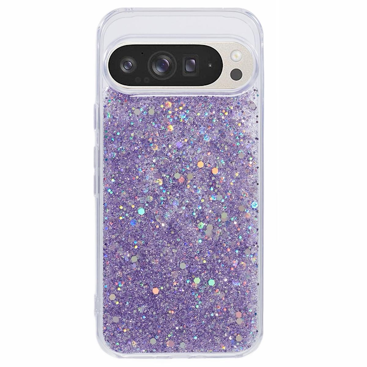 

For Google Pixel 9 Pro XL Case Shockproof Soft TPU Phone Cover Glittery Design Purple