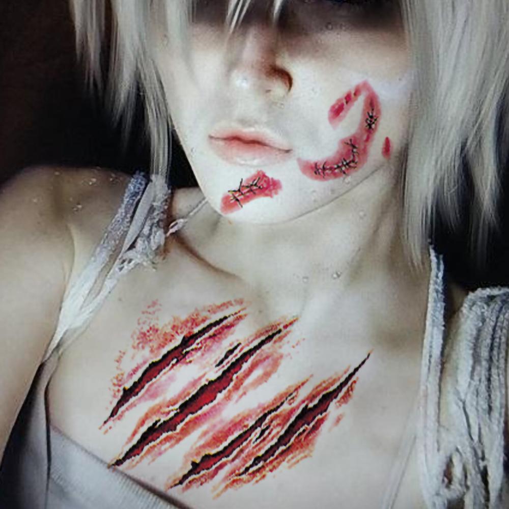 10/5pcs Bloody Wound Scar Stickers Halloween Makeup Temporary Tattoos Fake Zombie Body Art Stickers for Cosplay Parties Pranks