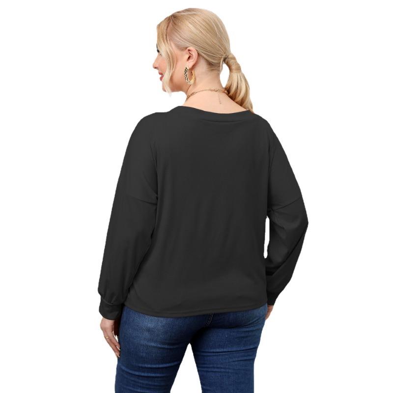 חולצה לנשים באביב ובסתיו עם שרוול ארוך במידות גדולות, צבע אחיד צלב לא סדיר חולצות קז'ואל נשים