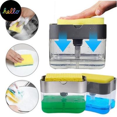 Kitchen and Bathroom Double-layer Sponge Box Hand Pressure Soap Dispenser Scouring Pad Dishwas Ng Brush Soap Box