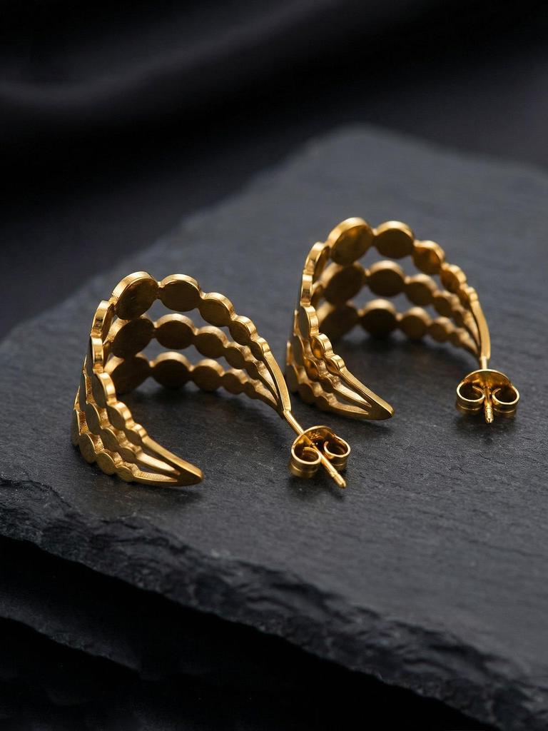 Elegant C-Shaped Hollow Round Stainless Steel Stud Earrings - Trendy, Versatile, and Unique High-End Ear Jewelry