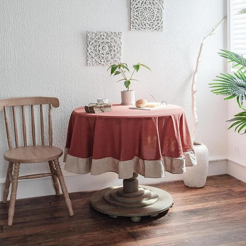 

Белые круглые скатерти в стиле ретро фермерский дом моющиеся тканевые покрытия для стола для ресторана кухня свадьба вечеринка рождественские украшения Diameter 90cm